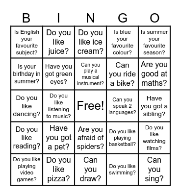 Getting to Know You Bingo Card
