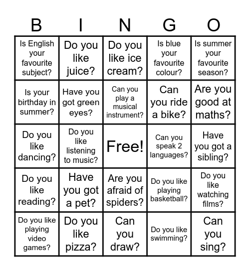 Getting to Know You Bingo Card