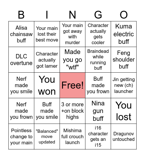 Tekken 8 Season 2 Bingo Card