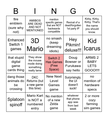 Switch 2 Direct Bingo Card