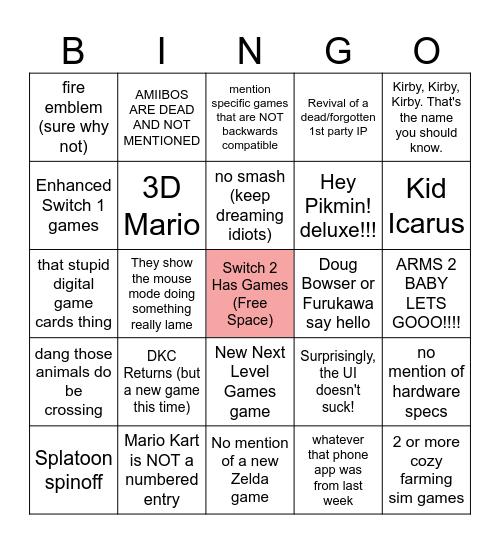 Switch 2 Direct Bingo Card