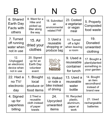 2025 Glendale Earth Month Bingo Card