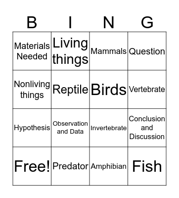Animal Bingo Card