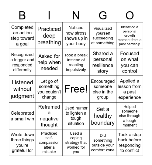RESILIENCE CHALLENGE Bingo Card
