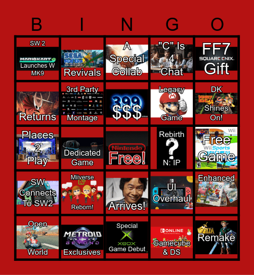 Nintendo Switch 2 Direct Bingo Card