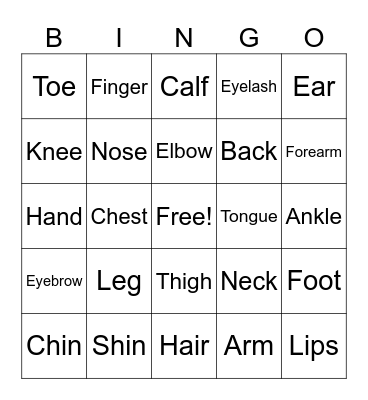 Body Parts Bingo Card
