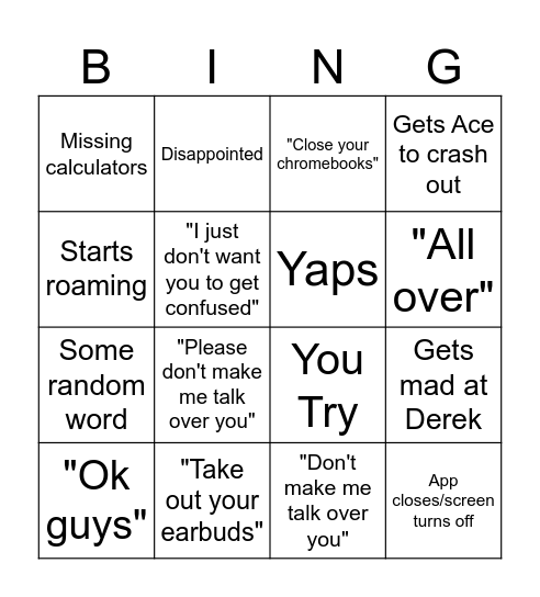 Cabral Bingo Card