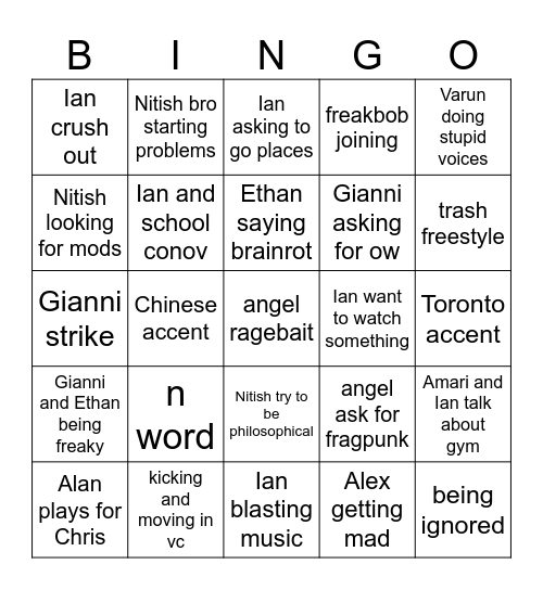 jiggys Bingo Card