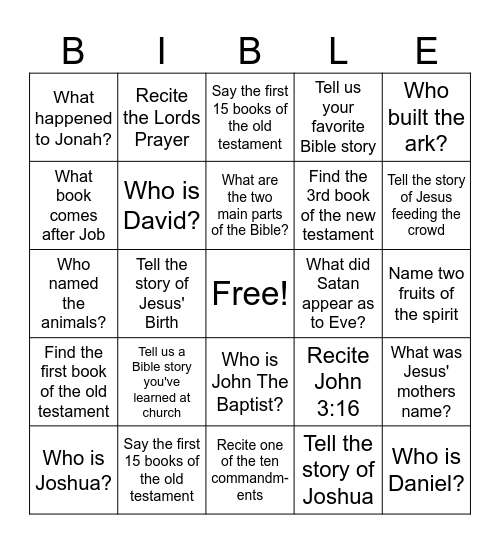 Get to know the Bible Bingo Card