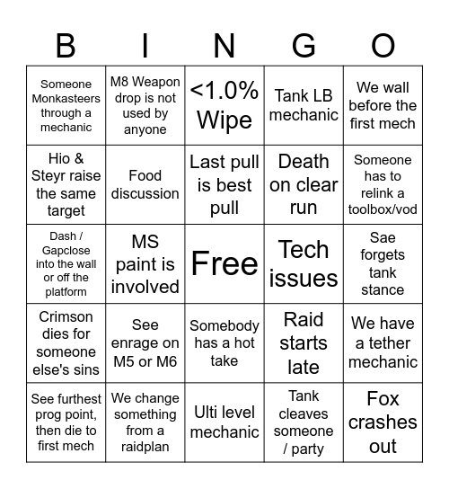Week 1 Arcadion Bingo Card