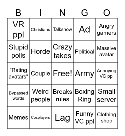 Booth Game Idiots Bingo Card