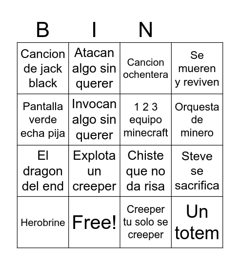 Bingo pelicula de minecraft 🥵 Bingo Card