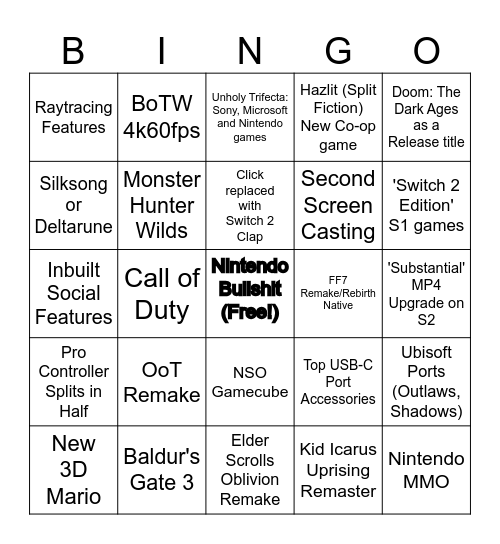 Switch 2 Direct Bingo Card