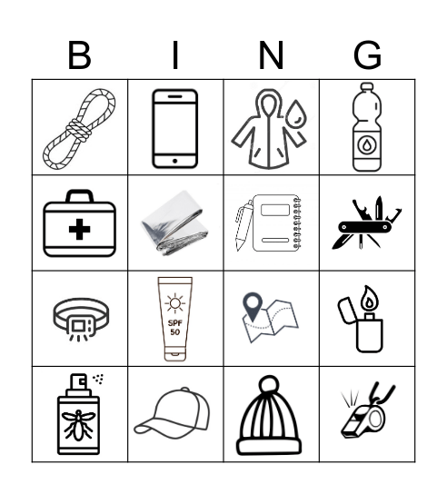 Survival Kit List Bingo Card