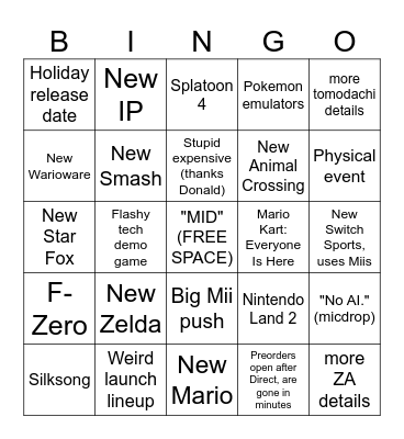 SWITCH 2 DIRECT Bingo Card