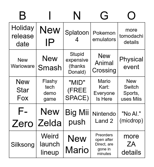 SWITCH 2 DIRECT Bingo Card