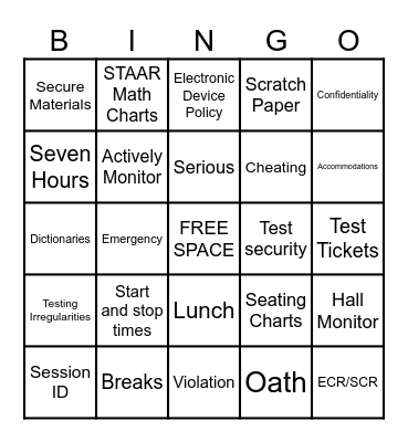 STAAR Training BINGO Card