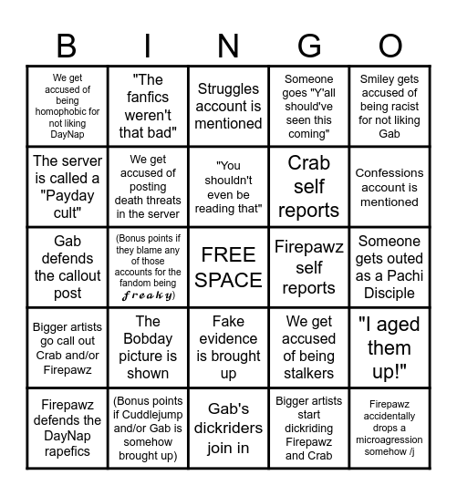 Critter Crew Callout Post Bingo Card