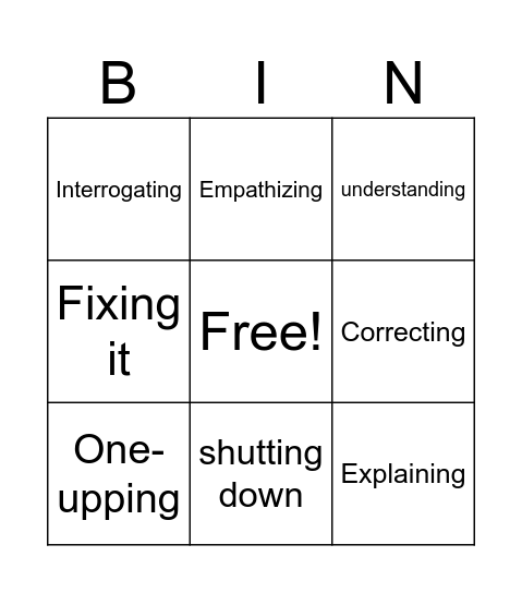 Empathy Bingo Card