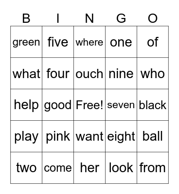 Sight Words 1 Bingo Card