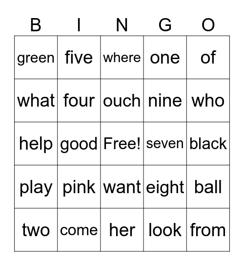 Sight Words 1 Bingo Card