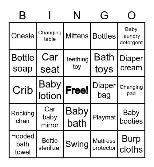 Baby Gift Bingo Card