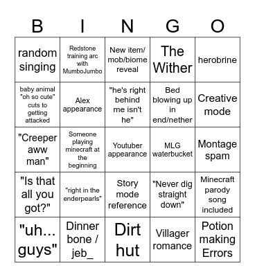 Minecraft Movie Bingo Card