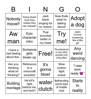 Minecraft Movie Bingo Card