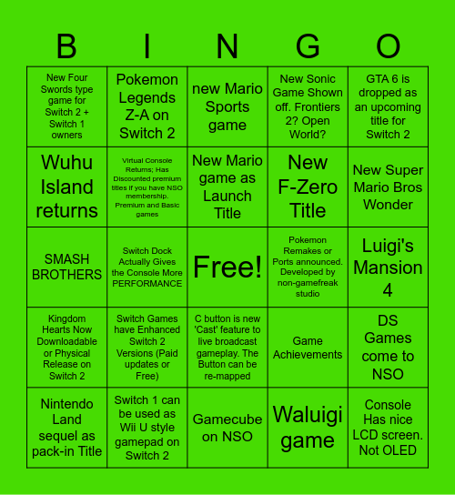 Josh's Switch 2 Direct Bingo Card Bingo Card