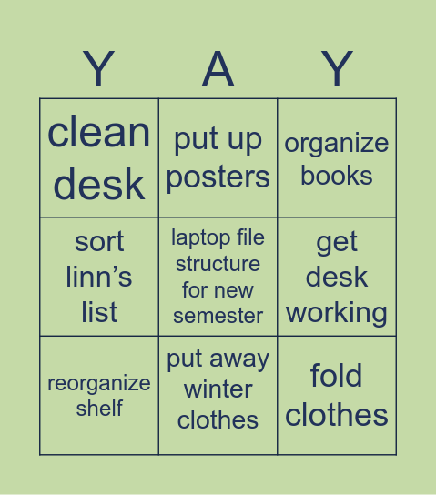 Spring Clean Bingo Card