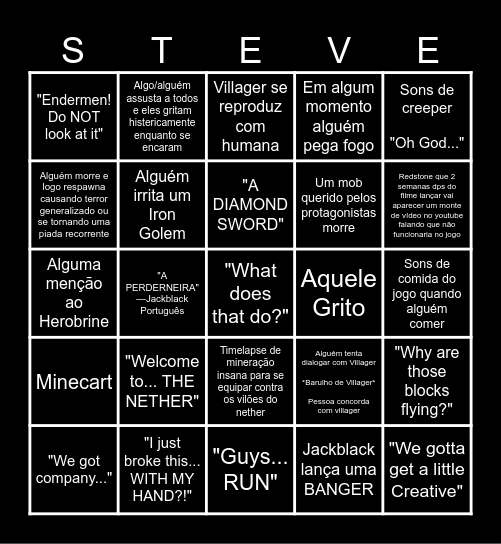 A Minecraft Movie Bingo Card