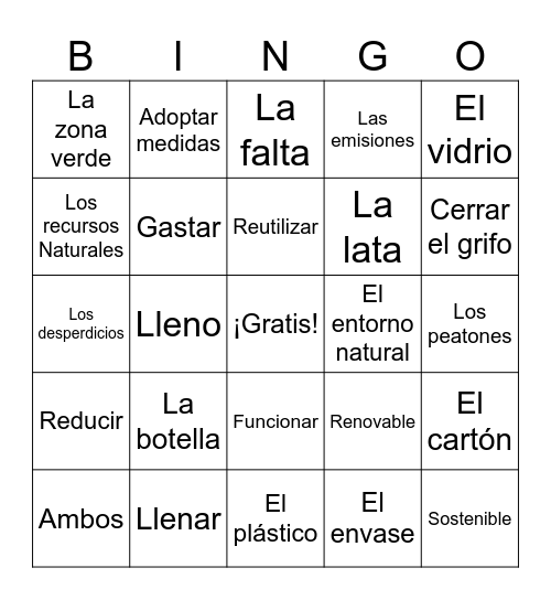 Una Comunidad Sostenible Bingo Card