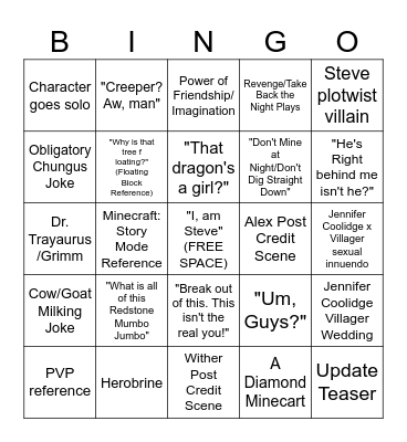 A Minecraft Movie Bingo Card