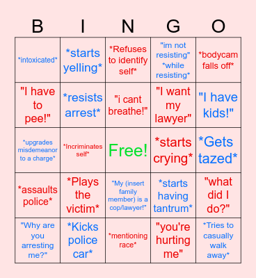 Police bodycam arrest bingo Card