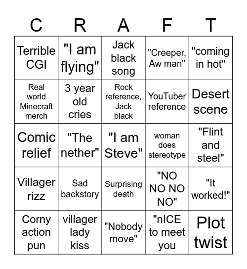 MineCraft Bingo Card