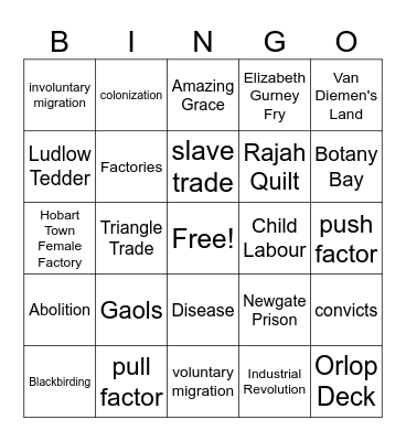 Movement of People Bingo Card