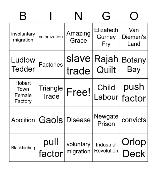 Movement of People Bingo Card
