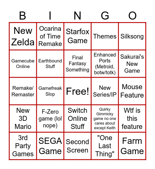 Switch 2 Bingo Card