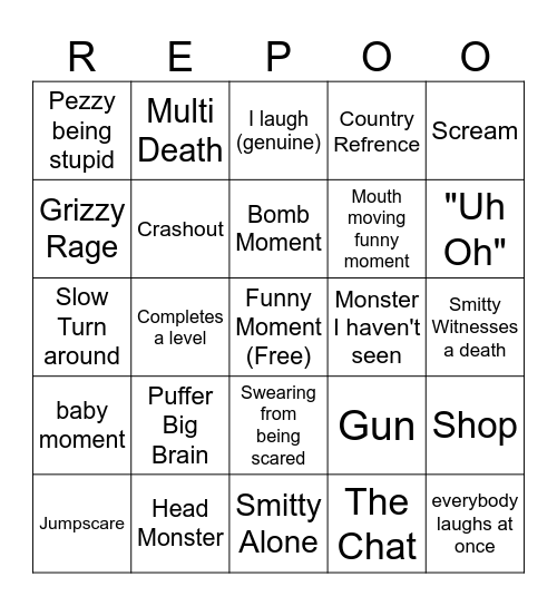 Smitty REPO Bingo Card