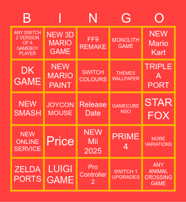 SWITCH 2 DOTHEMARIO Bingo Card