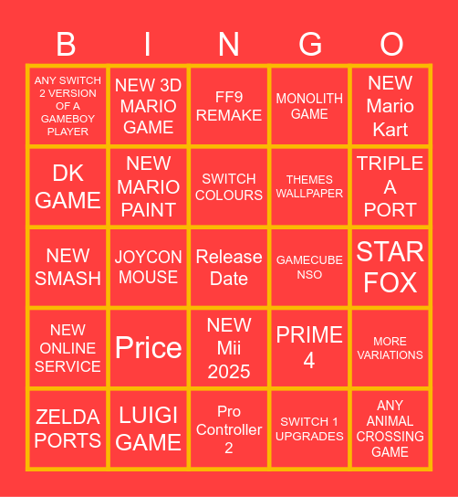 SWITCH 2 DOTHEMARIO Bingo Card