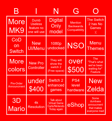 Switch 2 Direct Bingo Card