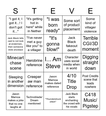 Minecraft Movie Bingo Card Bingo Card