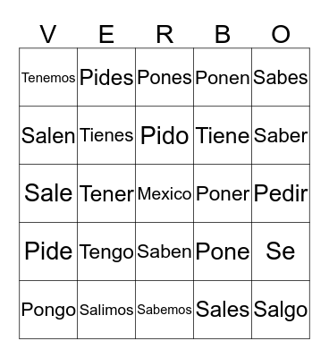 Verbos Bingo Card