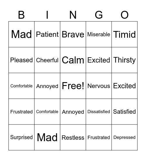 Feelings Bingo Card