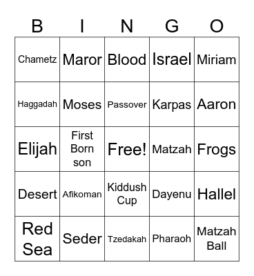 Passover Bingo Card