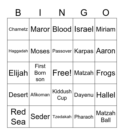 Passover Bingo Card
