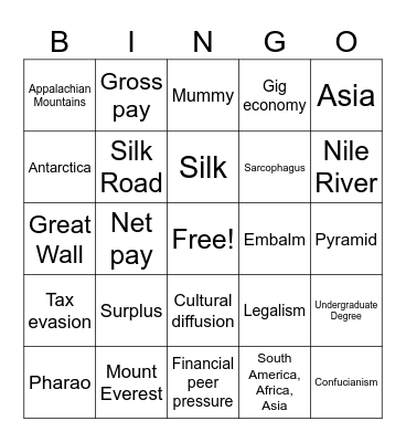Social Studies Bingo Card