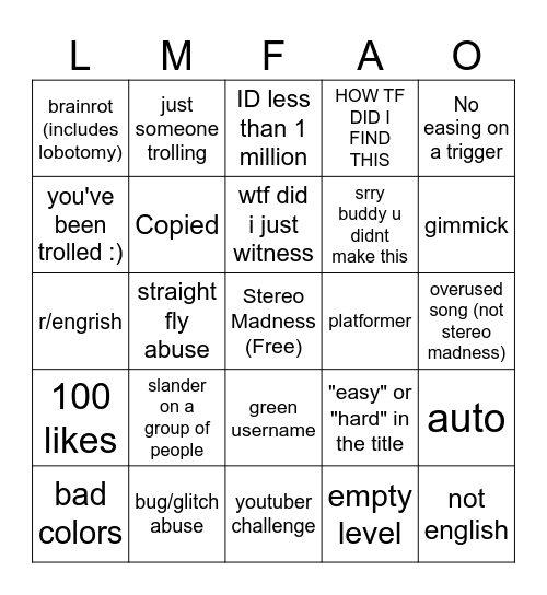Random Tab Bingo Card
