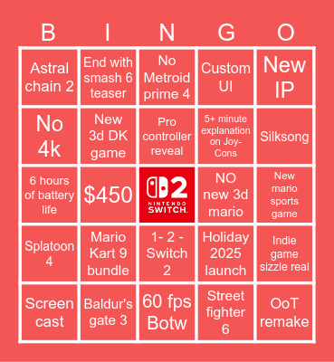 Switch 2 Direct Bingo Card